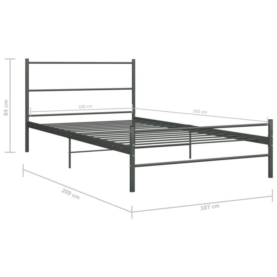 Estructura de cama sin colchón metal gris 100x200