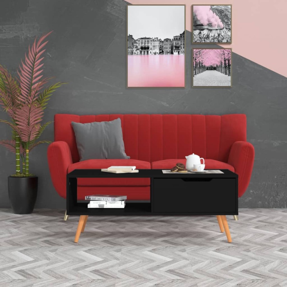 Mueble de TV madera de ingeniería negro 100x49,5x43