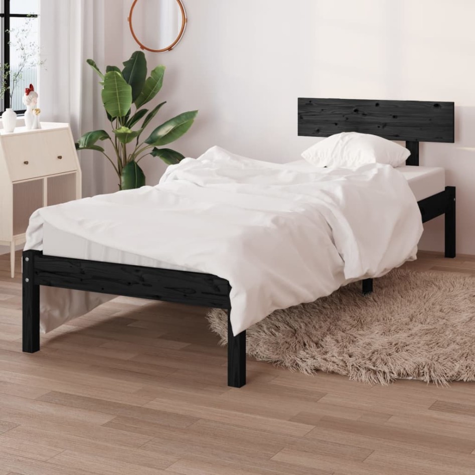 Estructura de cama sin colchón madera maciza negro 90x200