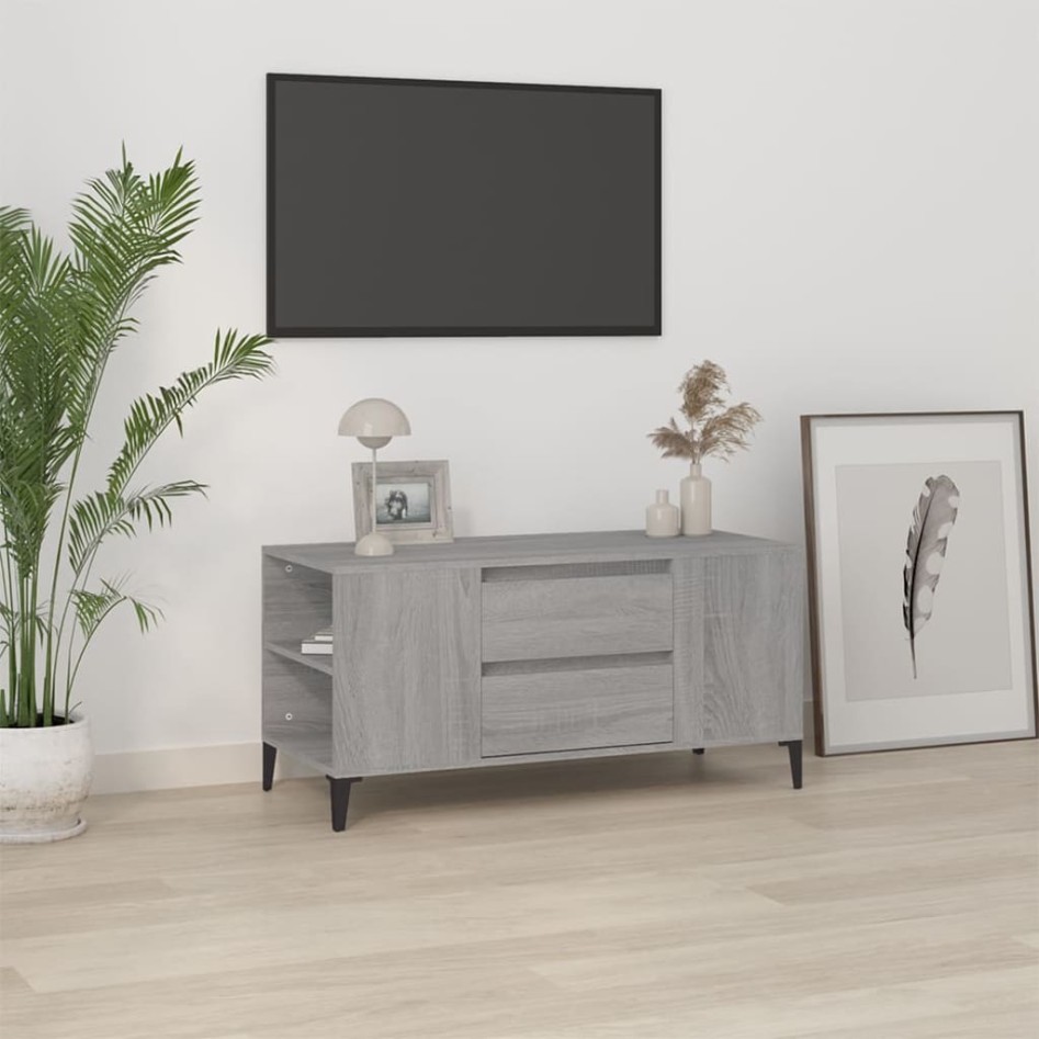 Mueble de TV madera contrachapada gris Sonoma 102x44,5x50