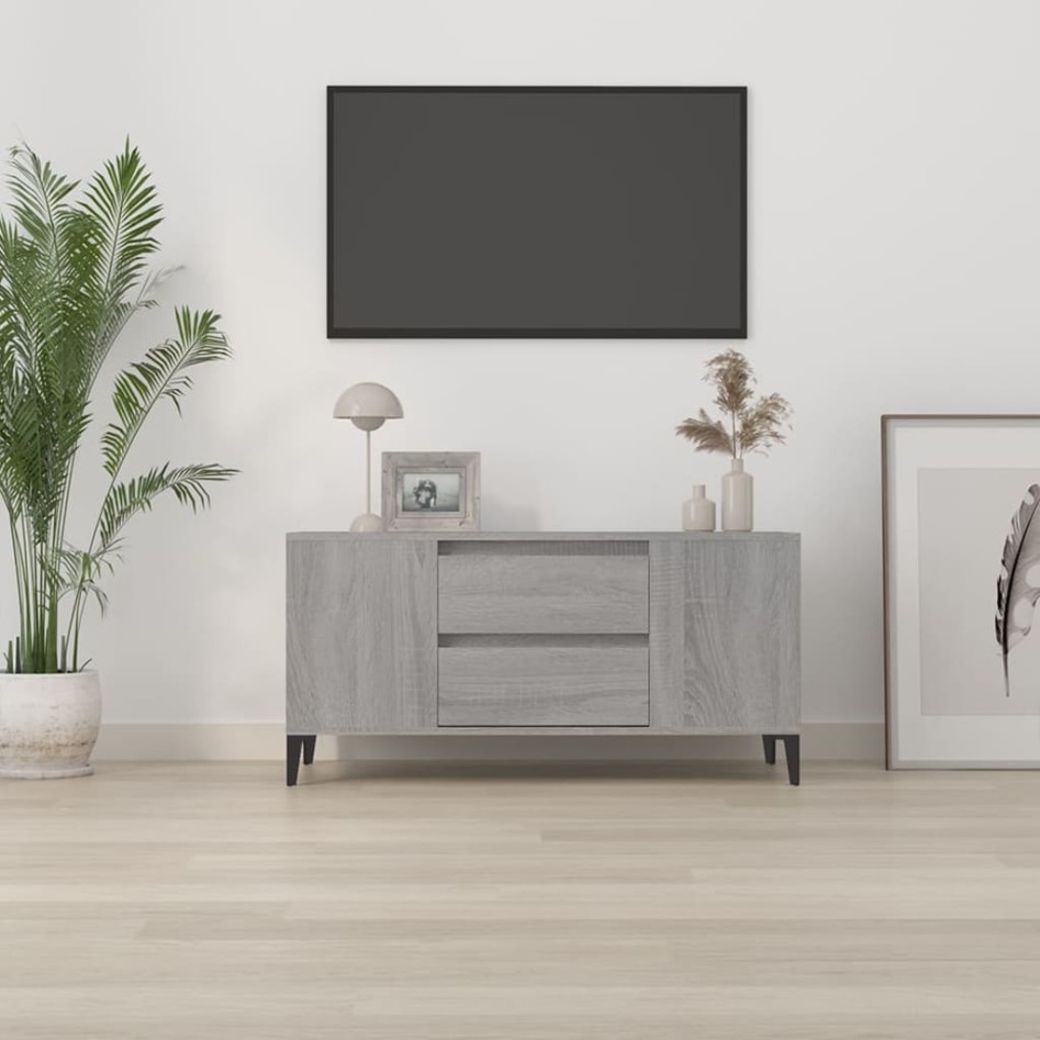 Mueble de TV madera contrachapada gris Sonoma 102x44,5x50