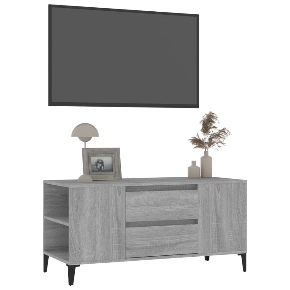 Mueble de TV madera contrachapada gris Sonoma 102x44,5x50