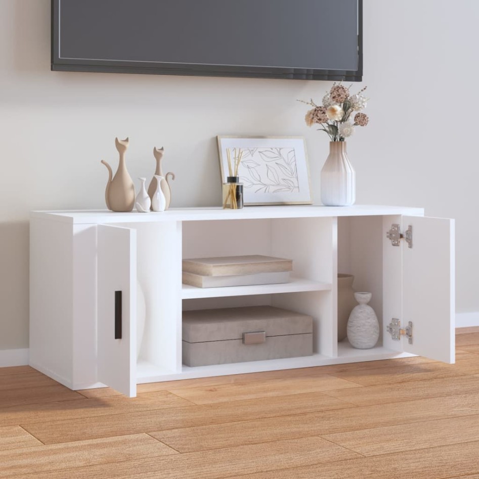 Mueble para TV madera contrachapada blanco 100x35x40