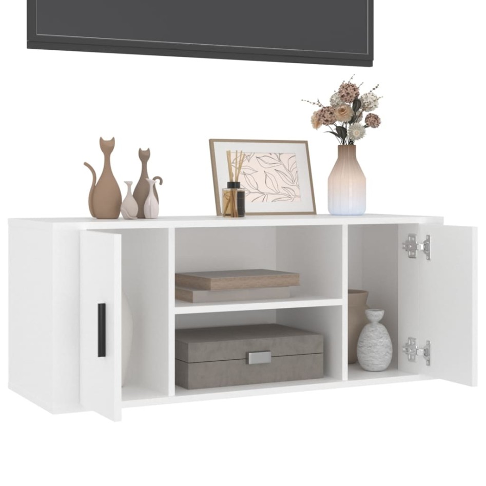 Mueble para TV madera contrachapada blanco 100x35x40