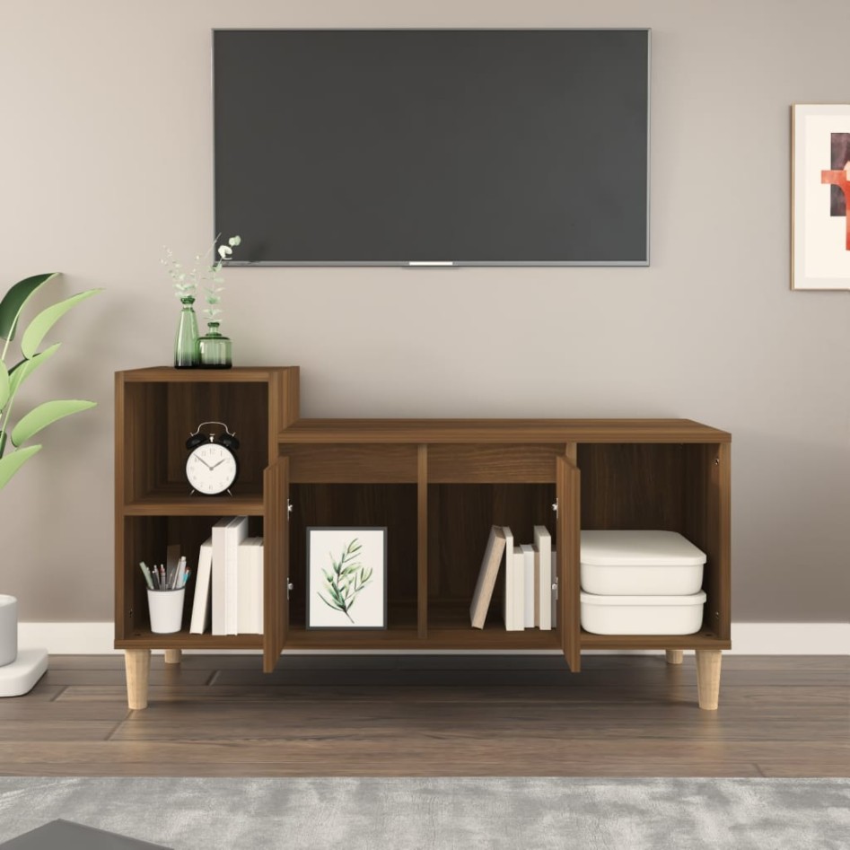 Mueble para TV madera contrachapada marrón roble 100x35x55