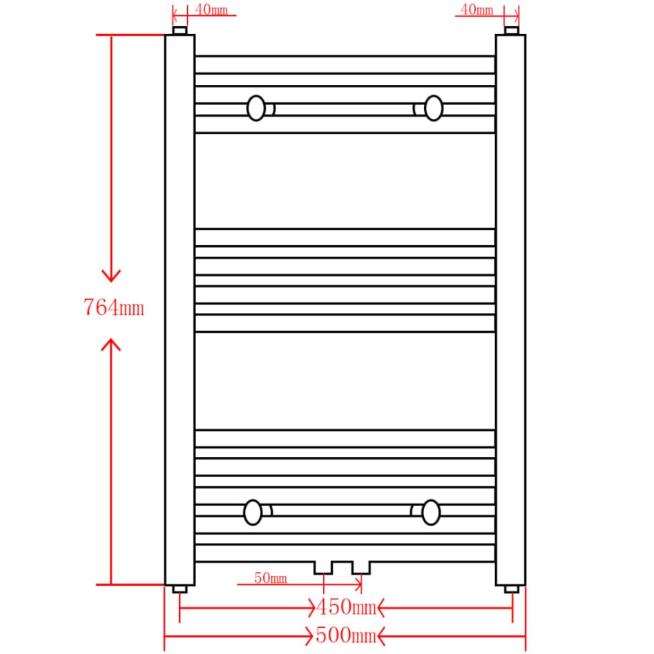Radiador toallero de baño recto gris 500 x 764