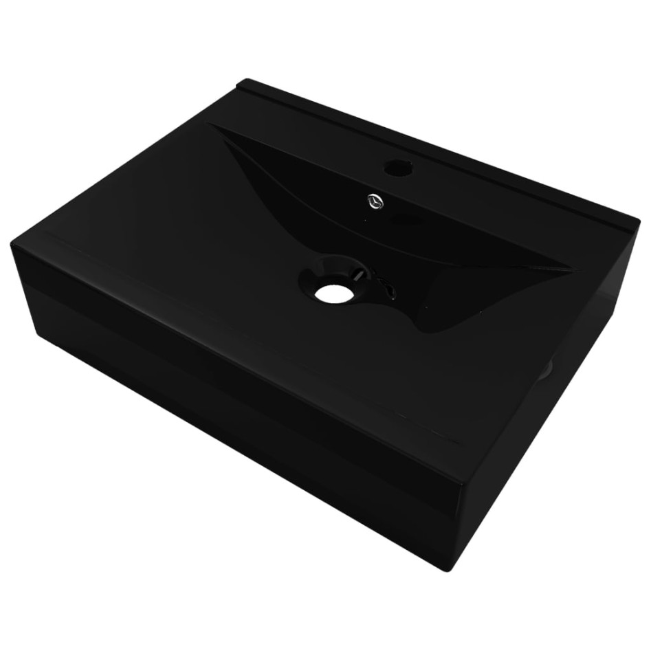 Lavabo rectangular cerámica orificio de grifo negro 60x46