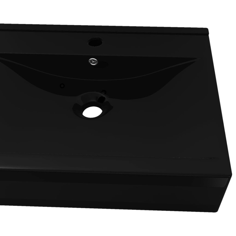 Lavabo rectangular cerámica orificio de grifo negro 60x46