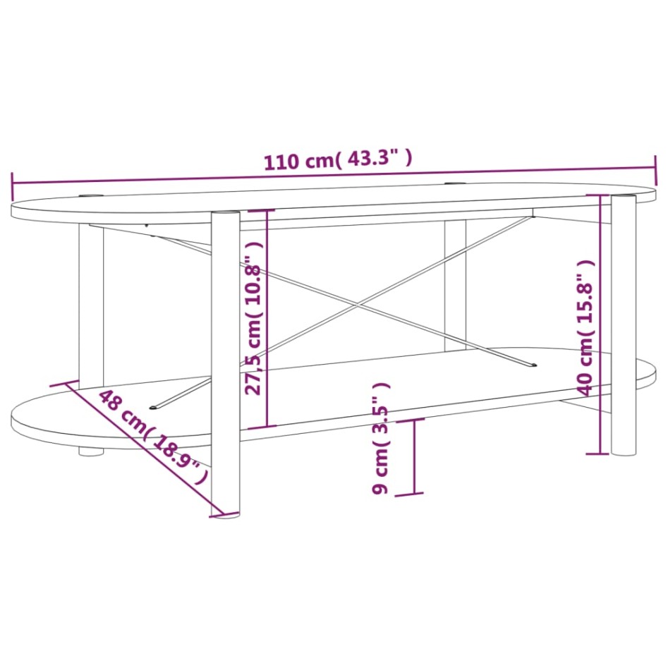Mesa de centro madera contrachapada negro 110x48x40