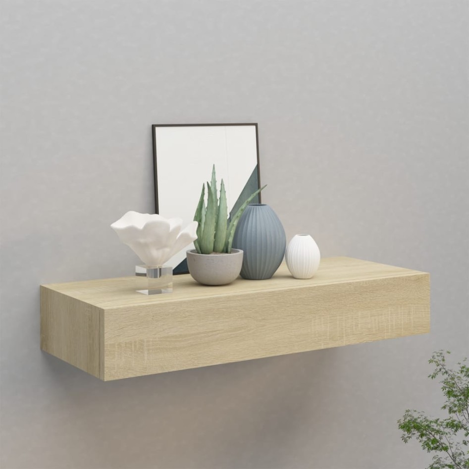 Estante con cajón de pared MDF roble 60x23,5x10