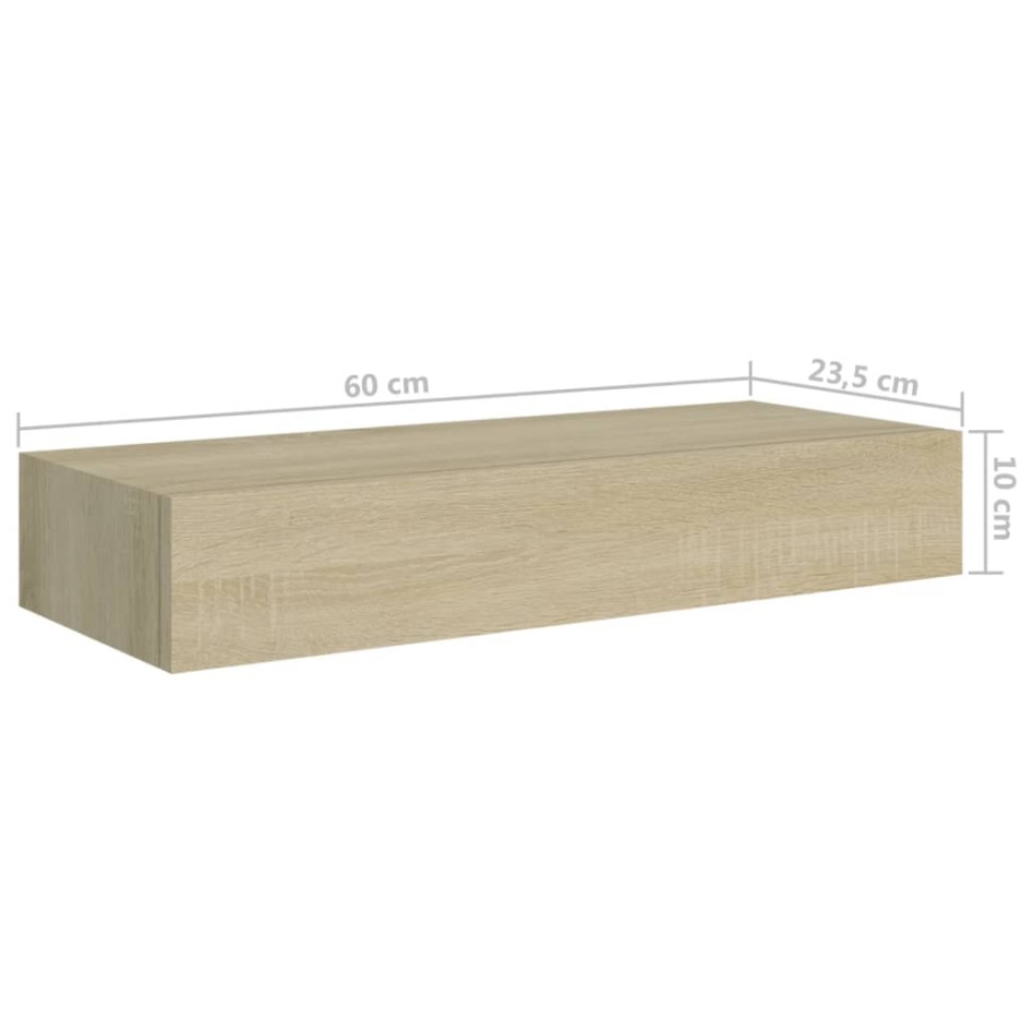 Estante con cajón de pared MDF roble 60x23,5x10