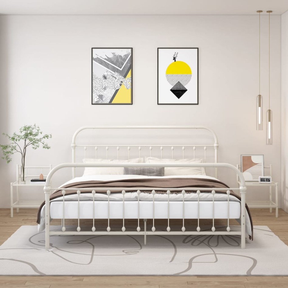 Mesitas de noche 2 unidades metal vidrio blanco y