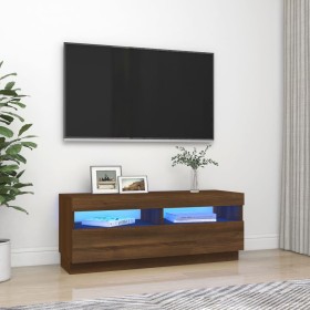 Mueble de TV con luces LED marrón roble 100x35x40