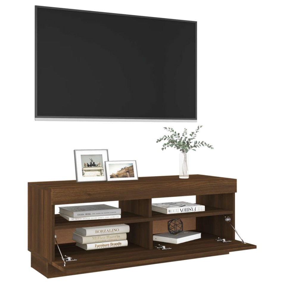 Mueble de TV con luces LED marrón roble 100x35x40