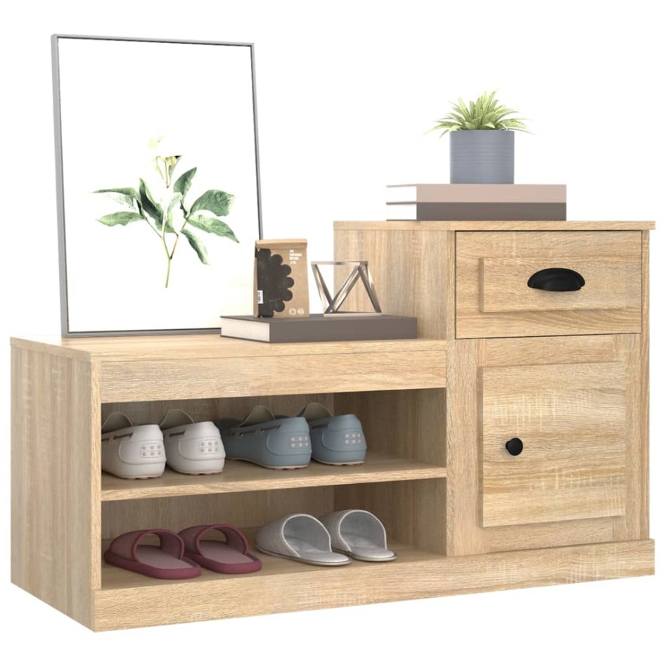 Mueble zapatero madera contrachapada roble Sonoma 100x42x60