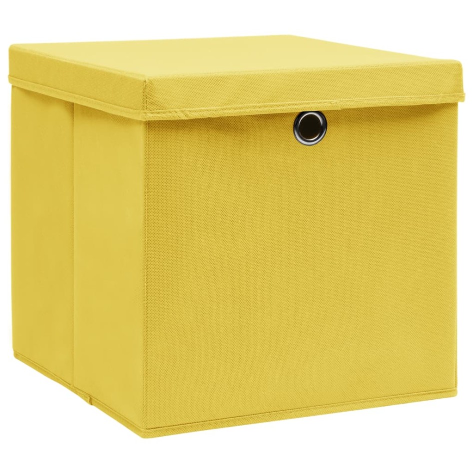 Cajas de almacenaje con tapas 10 uds tela amarillo 32x32x32