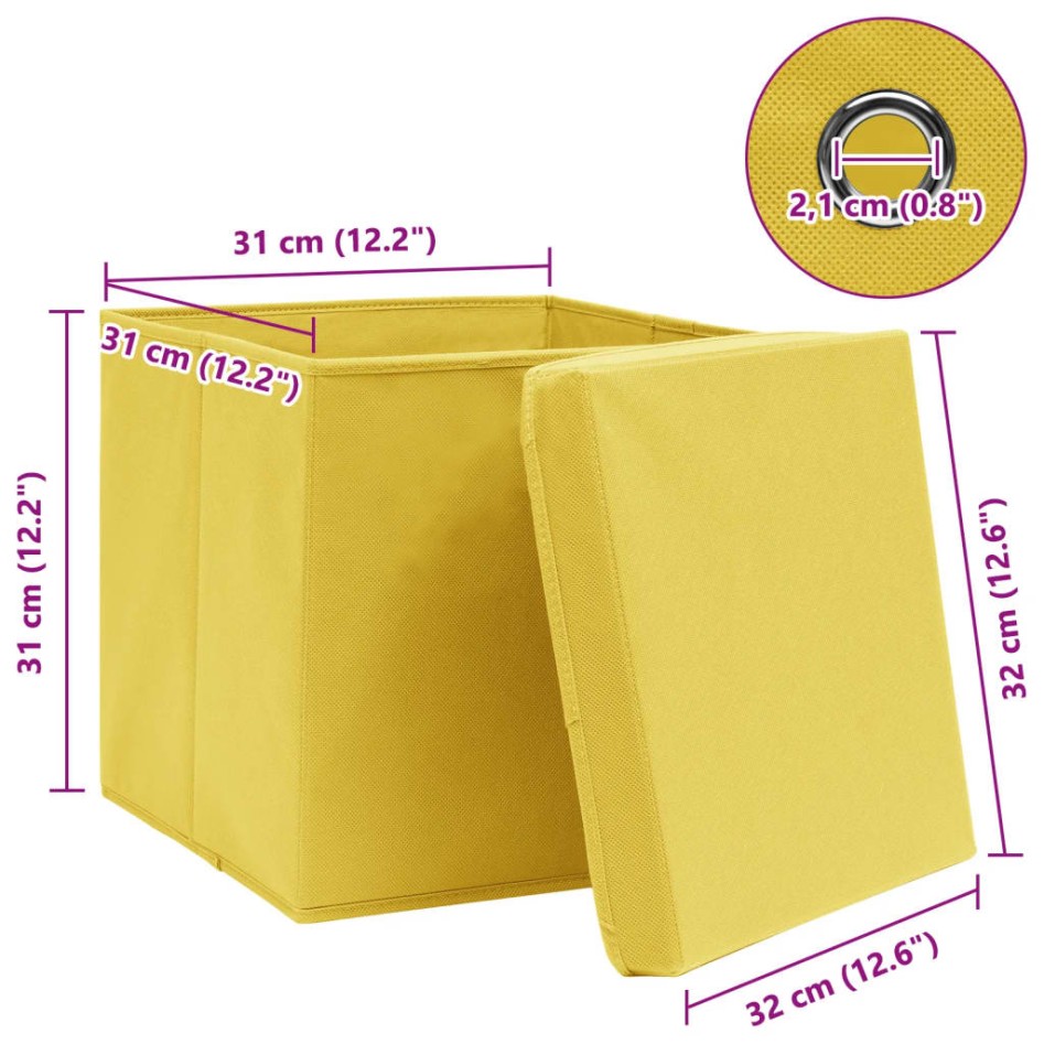 Cajas de almacenaje con tapas 10 uds tela amarillo 32x32x32