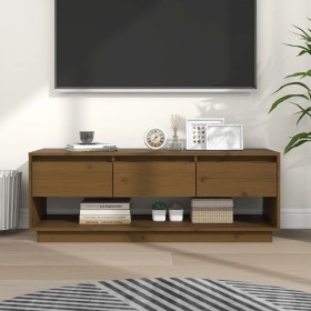Mueble de TV madera maciza de pino marrón miel 110,5x34x40