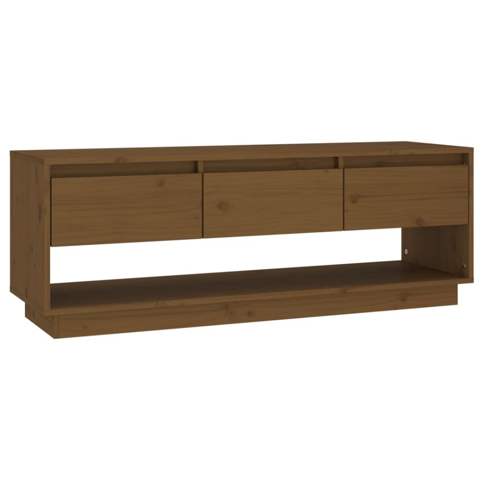 Mueble de TV madera maciza de pino marrón miel 110,5x34x40