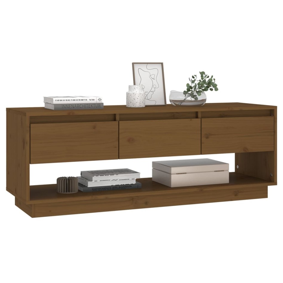 Mueble de TV madera maciza de pino marrón miel 110,5x34x40