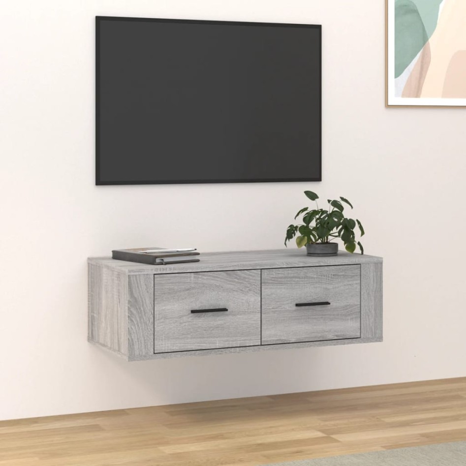Mueble TV colgante madera contrachapada gris Sonoma 80x36x25