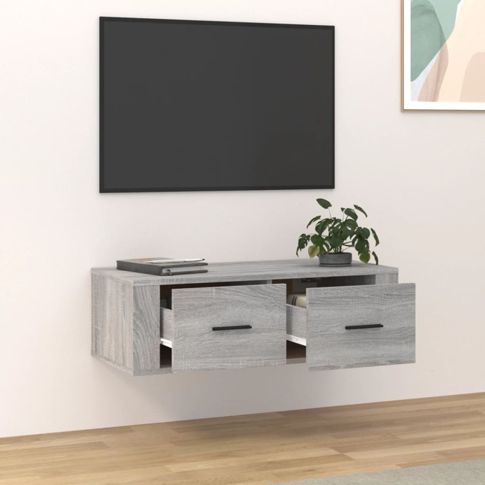 Mueble TV colgante madera contrachapada gris Sonoma 80x36x25