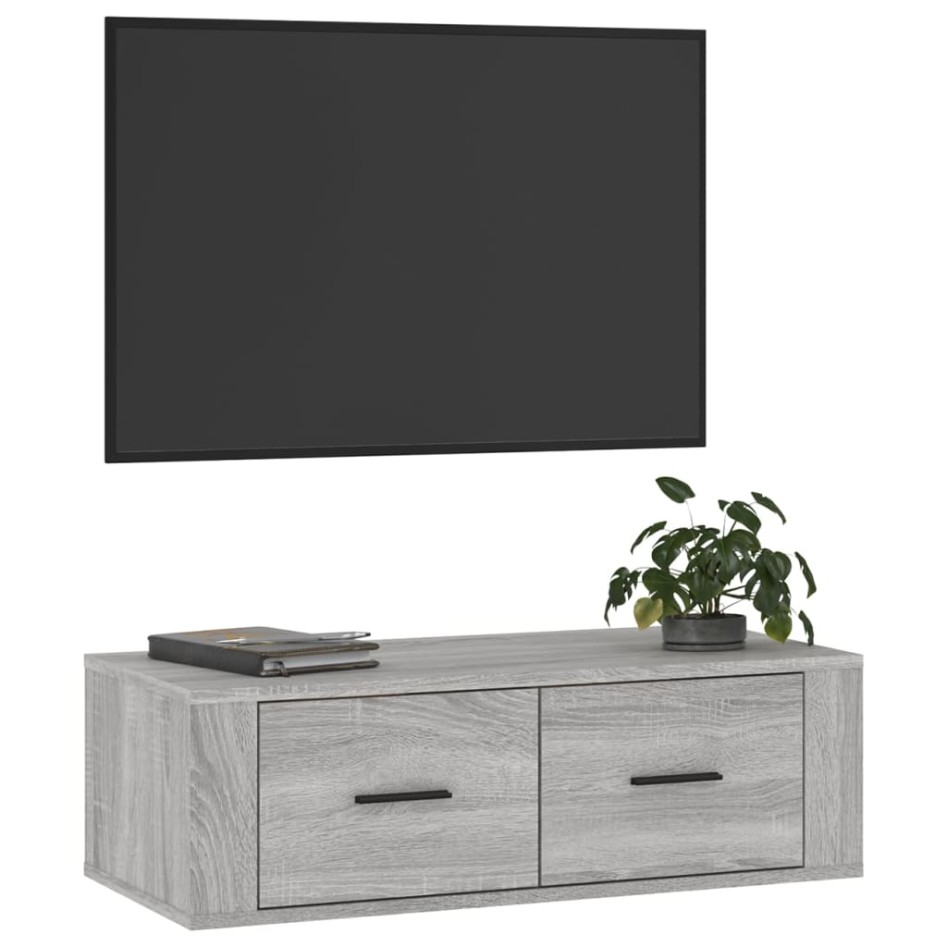 Mueble TV colgante madera contrachapada gris Sonoma 80x36x25