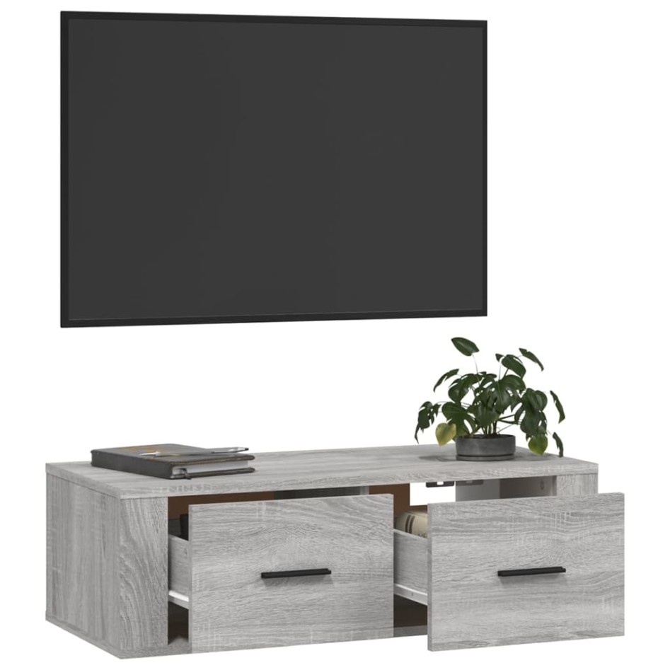 Mueble TV colgante madera contrachapada gris Sonoma 80x36x25