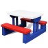 Mesa de picnic y bancos para niños y sombrilla