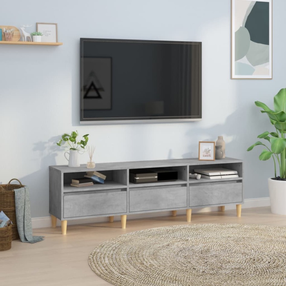 Mueble de TV madera contrachapada gris hormigón 150x30x44,5