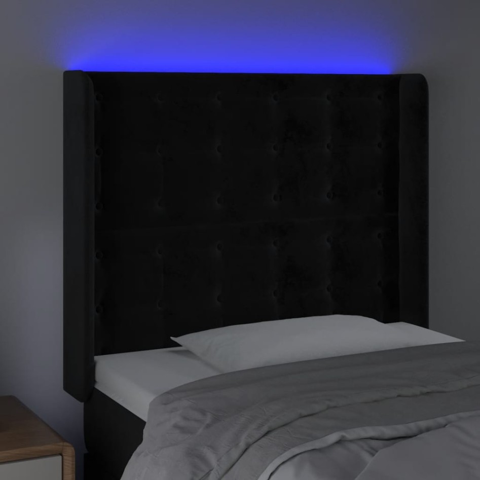 Cabecero con LED de terciopelo negro 103x16x118/128