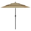 Sombrilla jardín de 3 niveles con palo de aluminio taupe 2,5 m