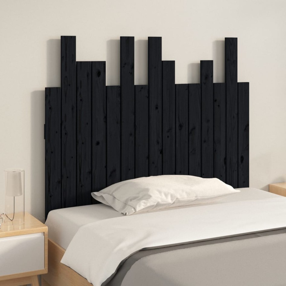 Cabecero de cama de pared madera maciza pino negro 95,5x3x80