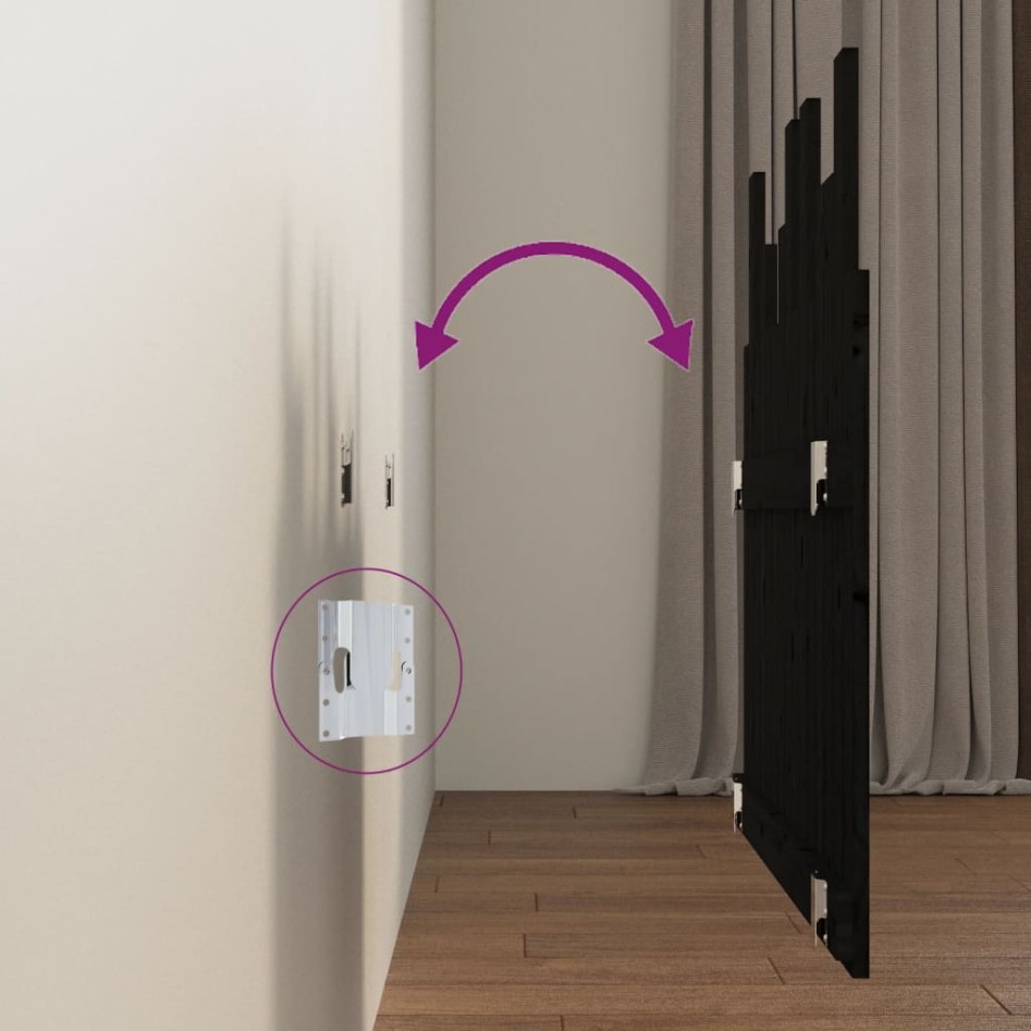 Cabecero de cama de pared madera maciza pino negro 95,5x3x80