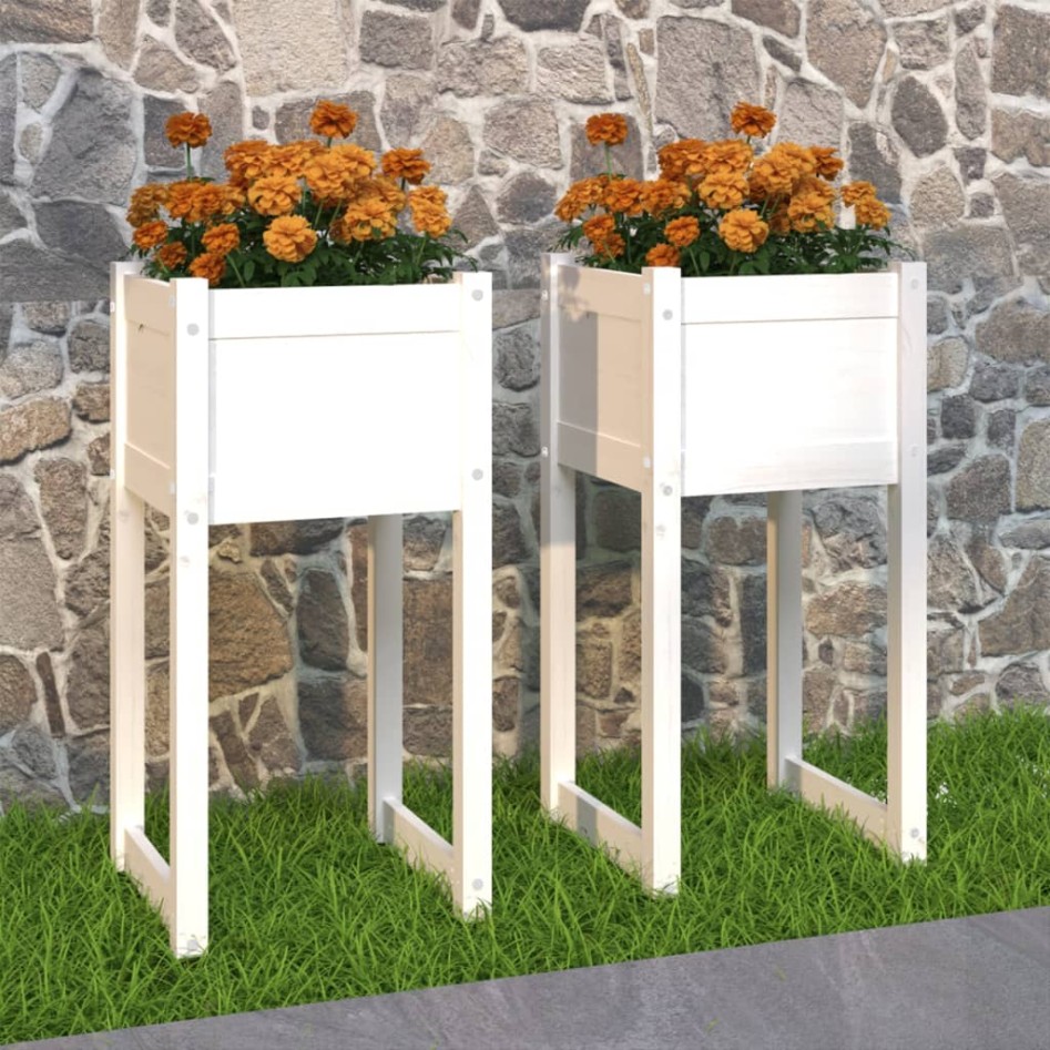 Jardinera 2 unidades madera maciza de pino blanco 40x40x81