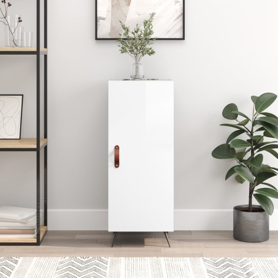 Aparador de madera contrachapada blanco brillante 34,5x34x90