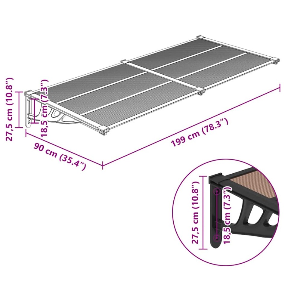 Marquesina de puerta policarbonato negro 199x90