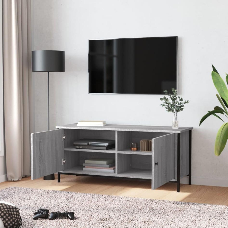 Mueble TV con puertas contrachapada gris Sonoma 102x35x45