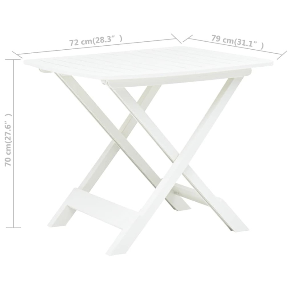 Mesa de jardín plegable de plástico blanco 79x72x70