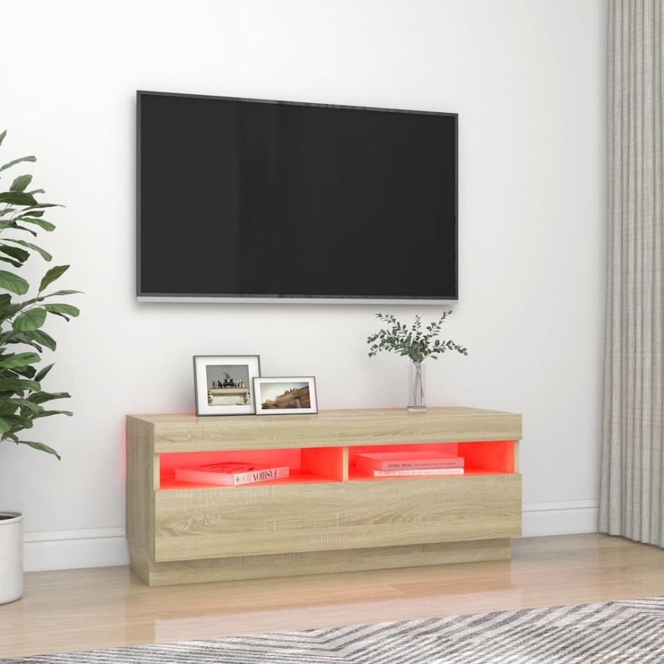 Mueble de TV con luces LED roble Sonoma 100x35x40
