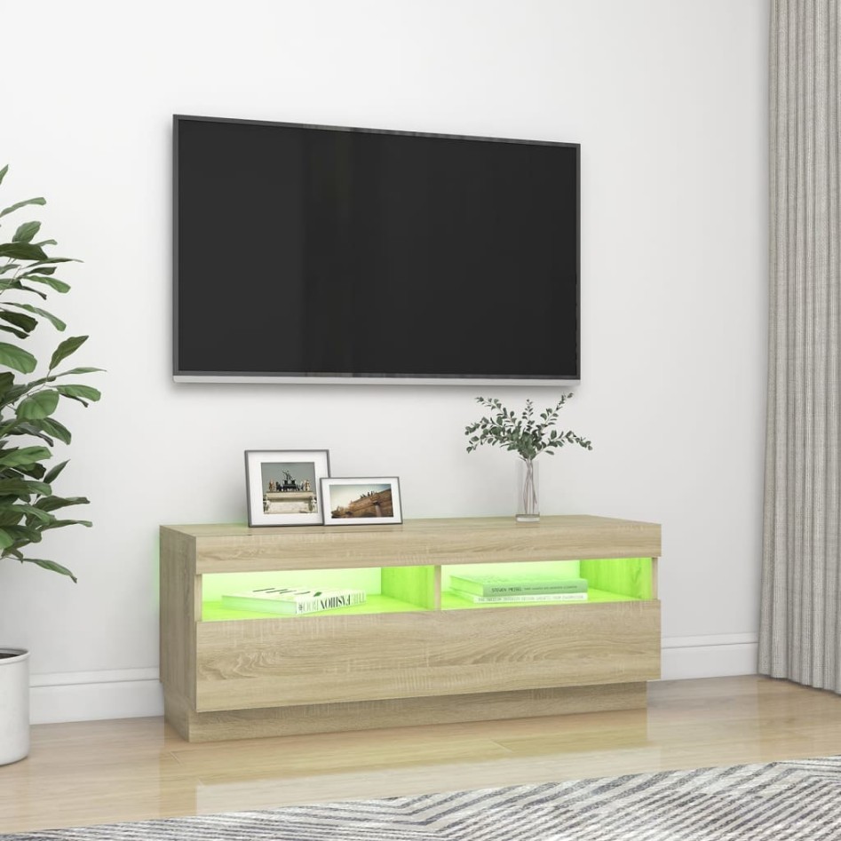 Mueble de TV con luces LED roble Sonoma 100x35x40