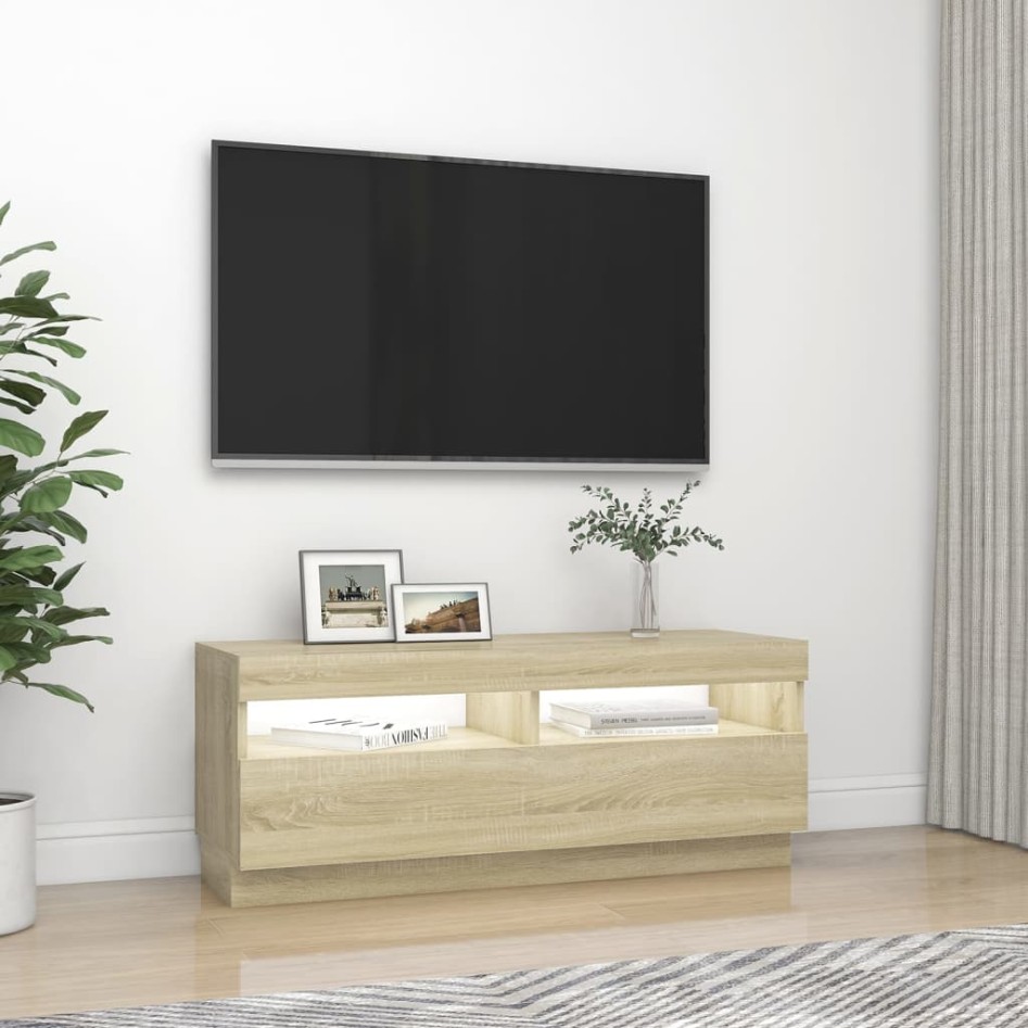 Mueble de TV con luces LED roble Sonoma 100x35x40