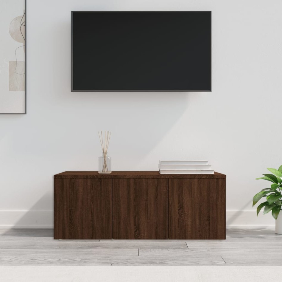 Mueble TV madera contrachapada color marrón roble 80x34x30