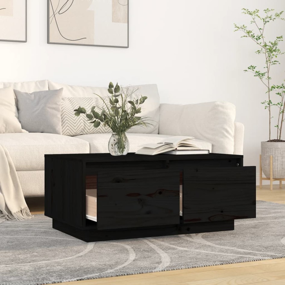 Mesa de centro de madera maciza de pino negro 80x50x35