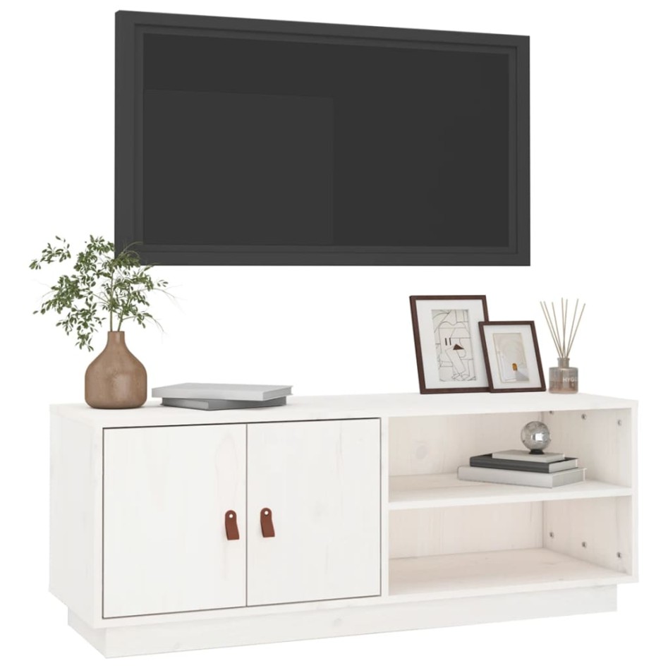 Mueble de TV de madera maciza de pino blanco 105x34x40