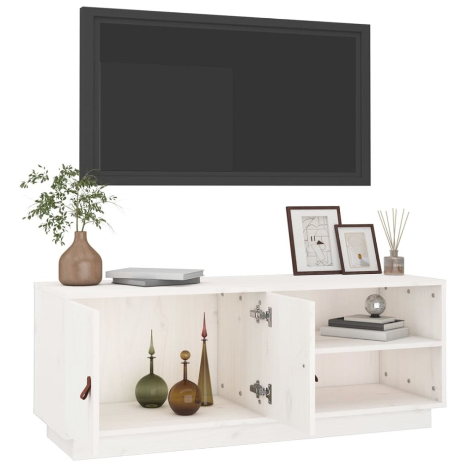 Mueble de TV de madera maciza de pino blanco 105x34x40