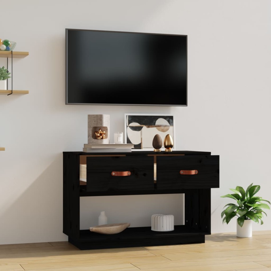 Mueble de TV madera maciza de pino negro 90x40x60