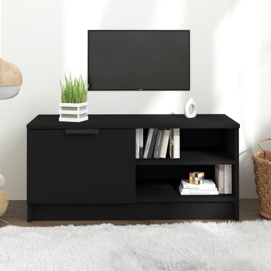 Mueble para TV madera contrachapada negro 80x35x36,5