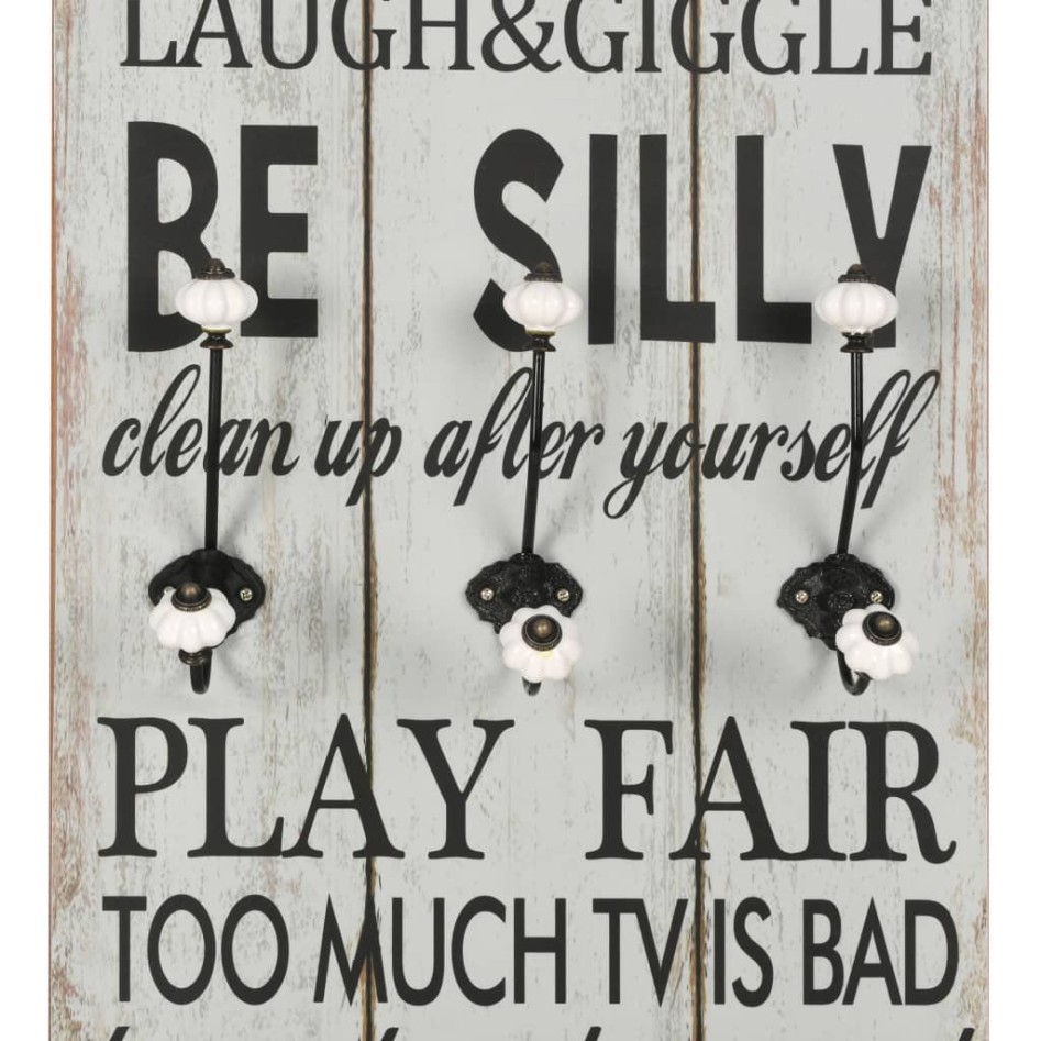 Perchero de pared THANK YOU con 6 ganchos 120x40