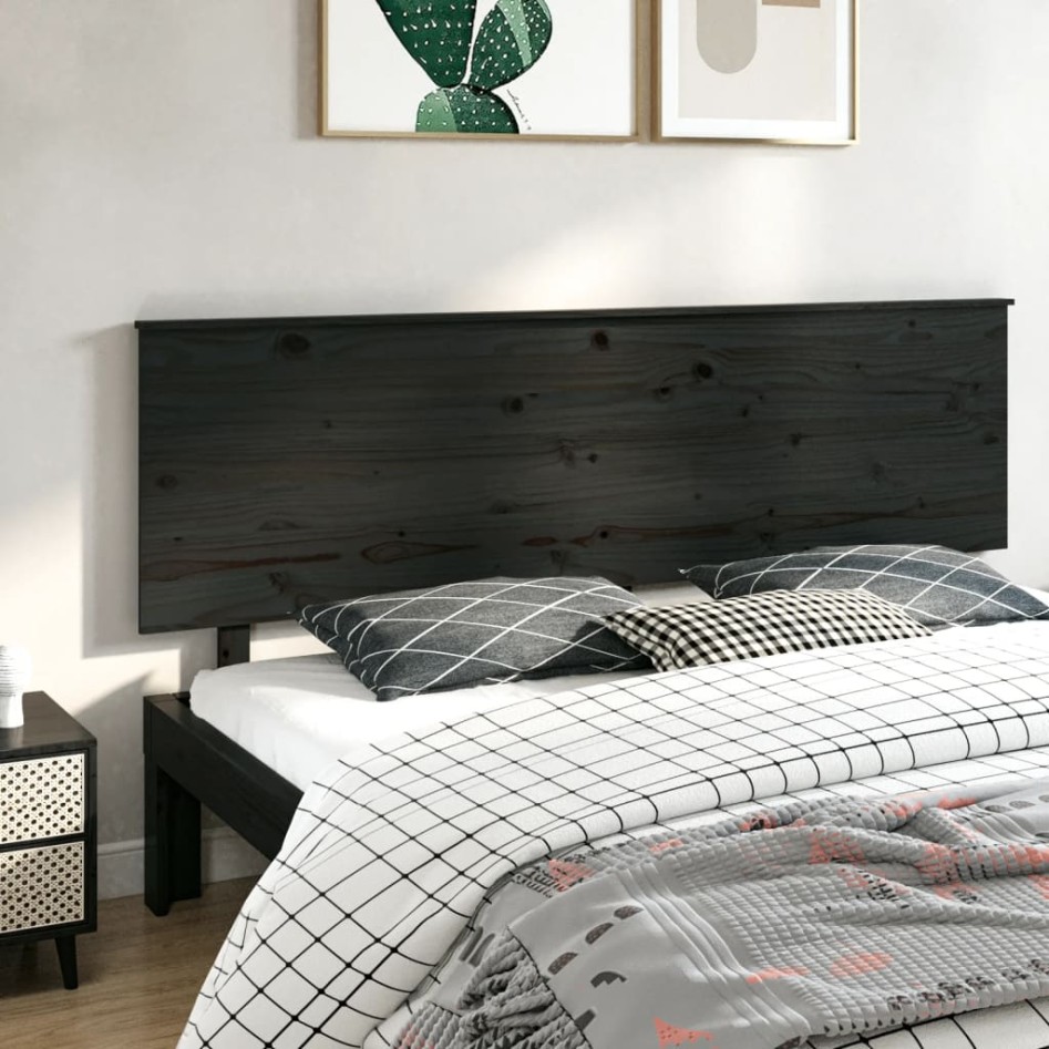 Cabecero de cama madera maciza de pino negro 204x6x82,5